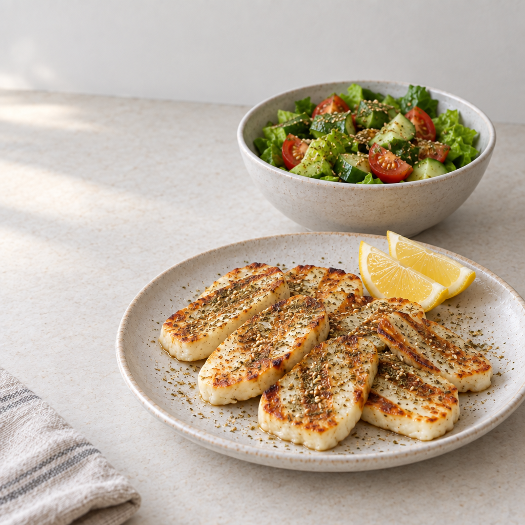 Grilled halloumi and green salad with za'atar