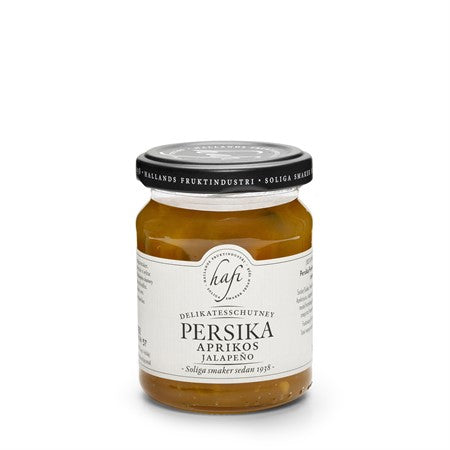 Persika Aprikos Jalapeño Chutney 140g – het och fruktig chutney perfekt till ost, taco och glass från Hafi, LIV Spice & Co