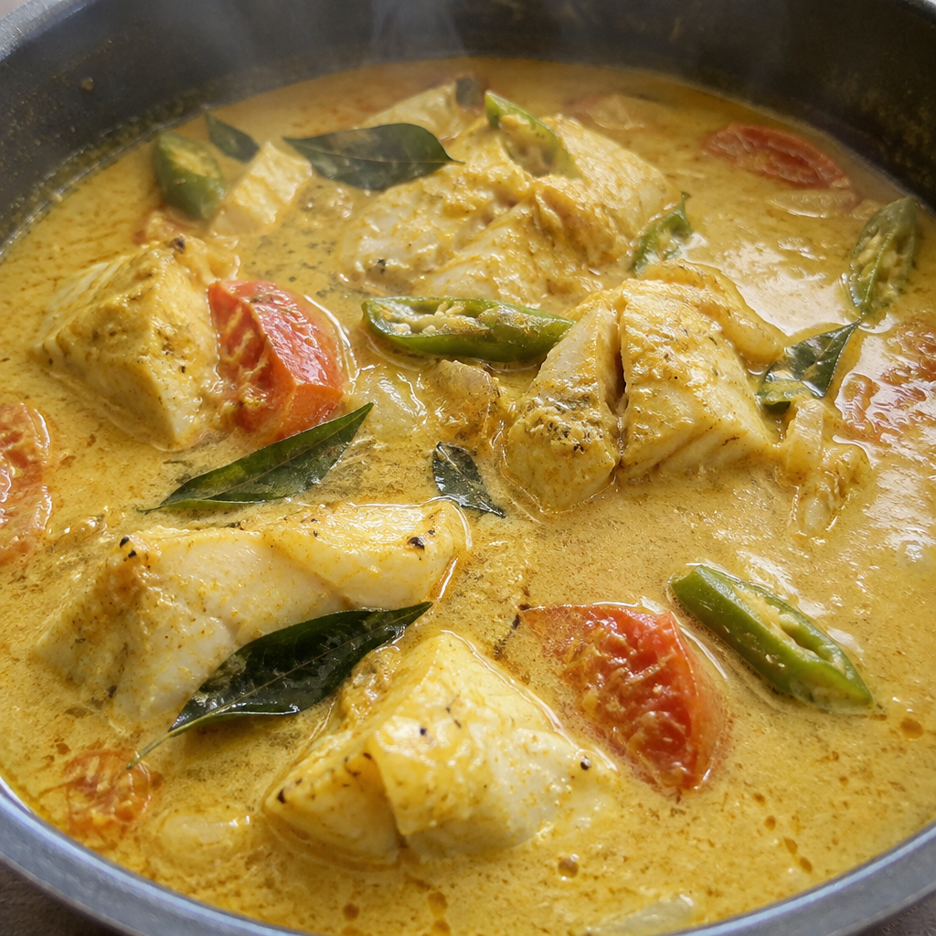 Close-up of fish curry in coconut milk
