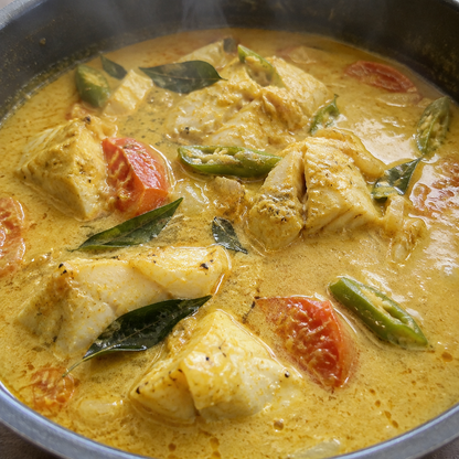 Close-up of fish curry in coconut milk