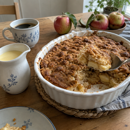 Homemade äppelkaka with vanilla sauce and coffee