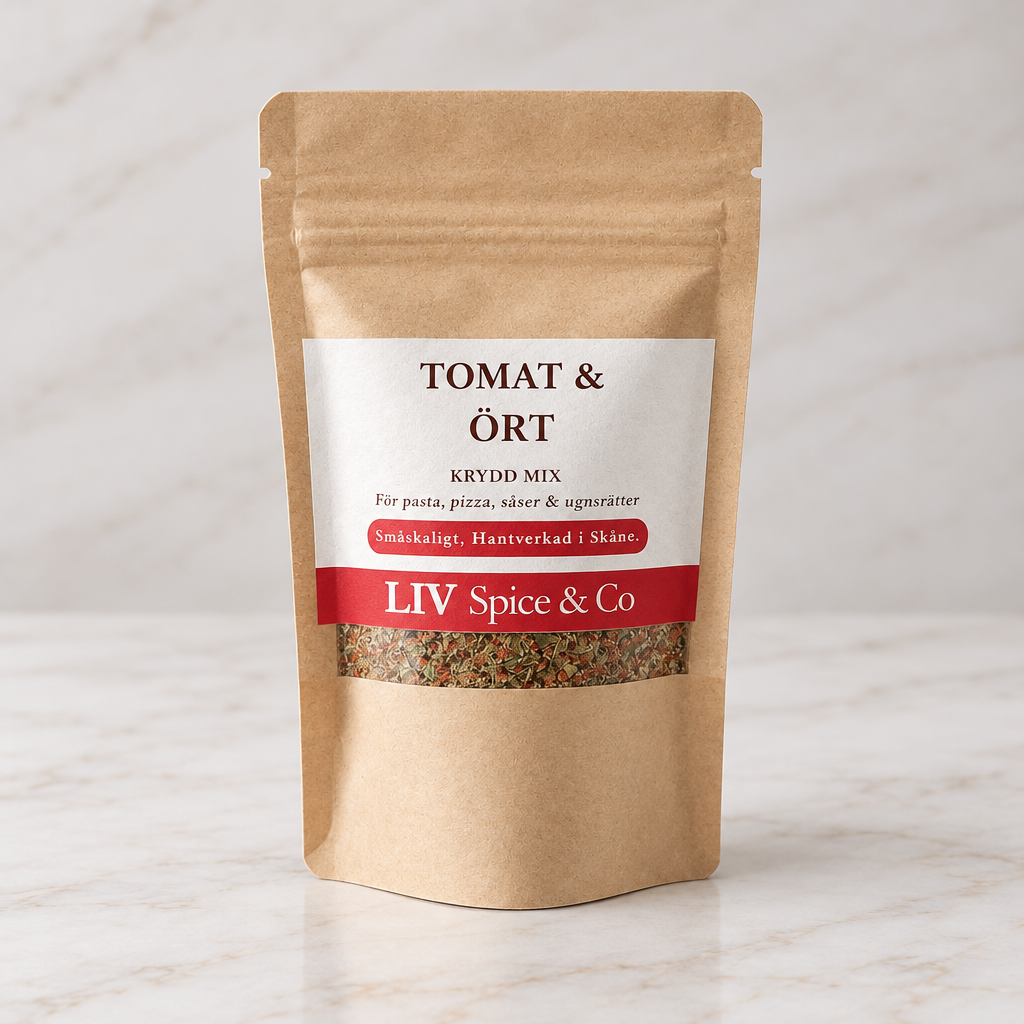 Tomat & Ört kryddblandning i kraftpåse från LIV Spice & Co
